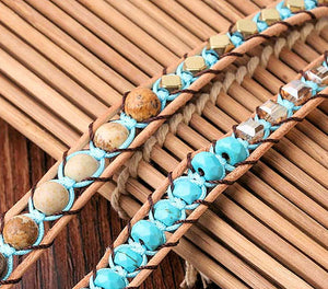Close up of beads on wrap bracelet