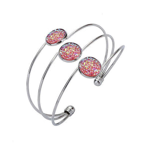 Silver Tone Bangle Bracelet with Pink Druzy