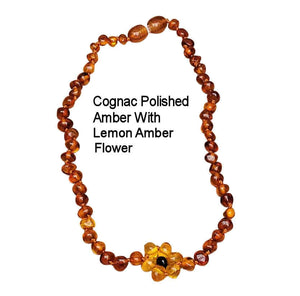 Amber Teething Necklace with Flower