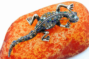 Rhinestone Gecko Lizard Brooch Pin 