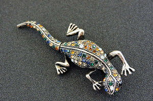 Rhinestone Gecko Lizard Brooch Pin