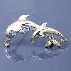 Double Dolphin Pin with Rhinestones