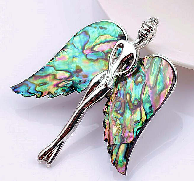 Shell Angel Pin Shell Wings on Angel, Guardian, Fairy or Goddess Pendant or Brooch ...