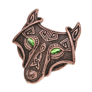 Green Eyed Wolf Head Pin