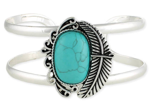 Silver Turquoise & Feather Cuff Bracelet