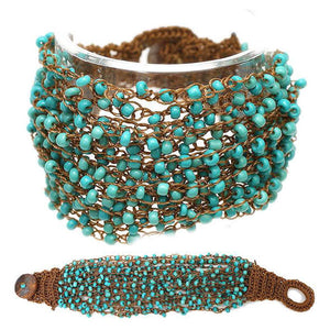 Multi Layered Beaded Button Bracelet - Turquoise