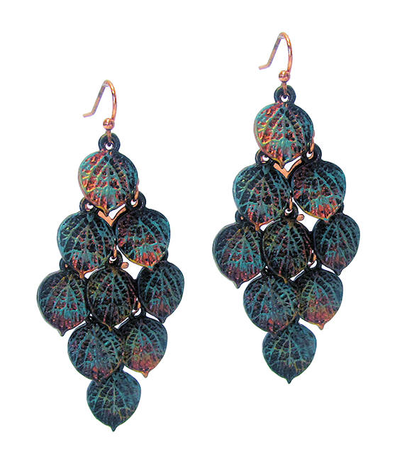 Patina multi metal leaf earring