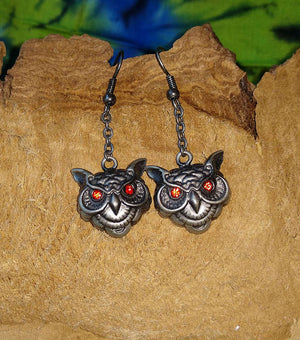 Owl Earrings  with shinny red eyes