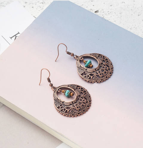 Boho Earring with Dangling turquoise in Center 