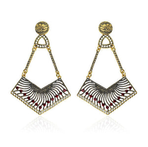 Earrings with Geometric Look and Red Crystal Stones