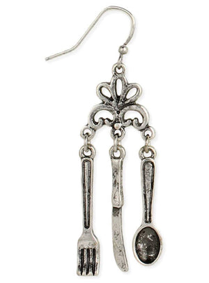 Utensils Dangle Earring - Antiqued Silver