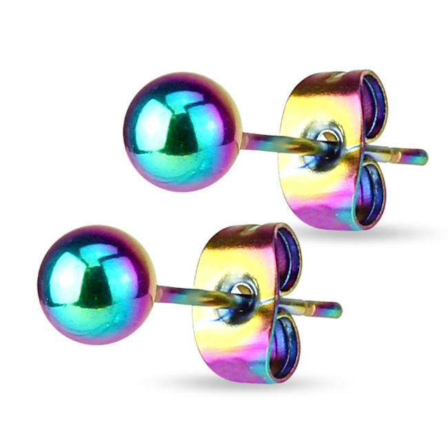 Rainbow Ball Post stainless steel earrings