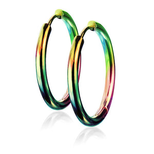 Stainless Steel Hoop Earrings Rainbow Anodized