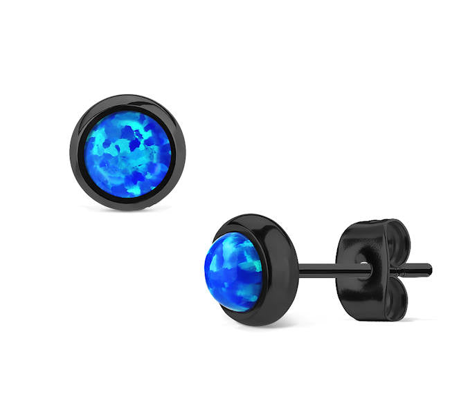 Stud Earrings - Synthetic Opal - Black Plated Surgical Steel