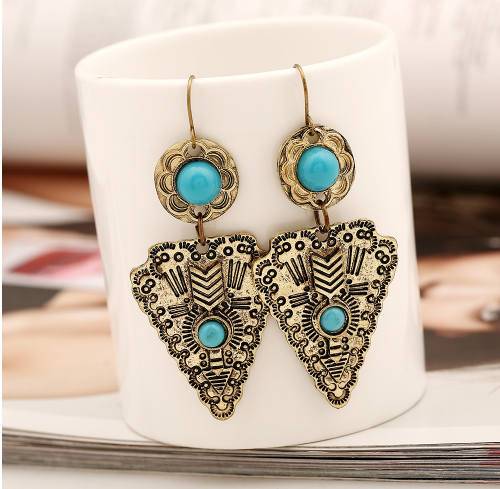 Earrings in a Native American Style with Faux Turquoise