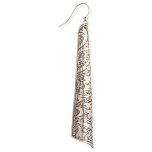 Silver Floral Etched Tube Earrings