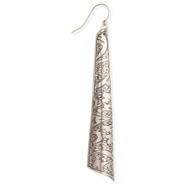 Silver Floral Etched Tube Earrings