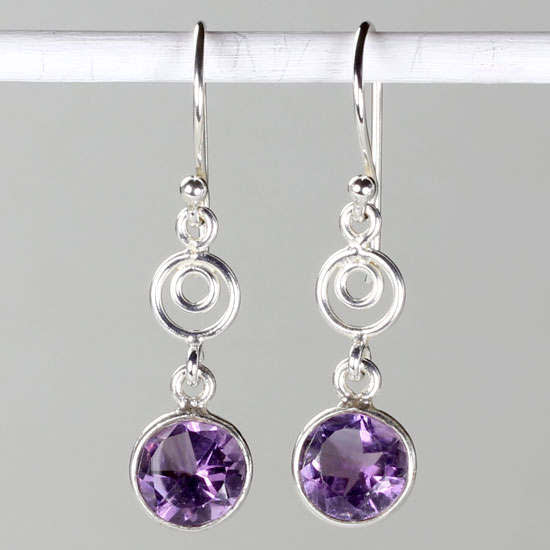 Amethyst Faceted Round Earrings