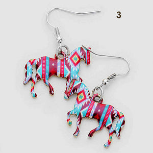 Horse Earrings Aztec Pattern