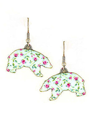 Bear Earrings with Rose Pattern