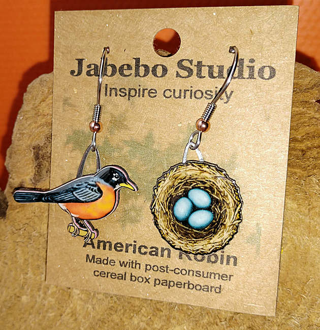 American Robin with Nest Earrings