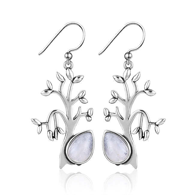 Moonstone Sterling Silver Tree of Life Earrings