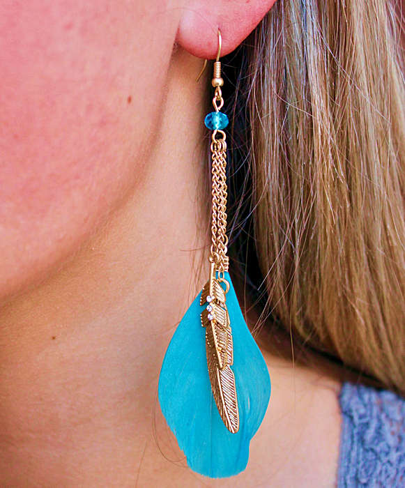 Turquoise Feather Earrings