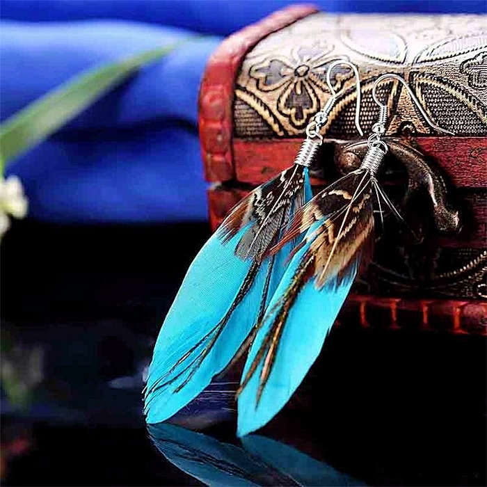 Turquoise Feather Earrings