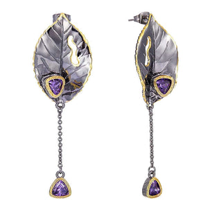 Leaf Earrings with Purple CZ