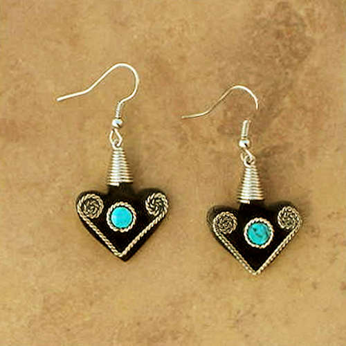 Heart Earrings - horn and Turquoise