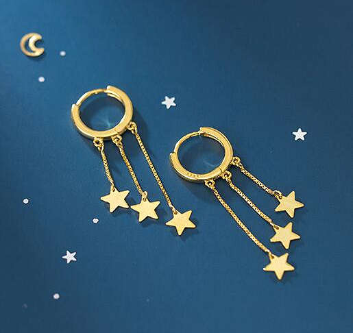 Hoop with dangling star earrings