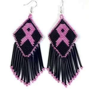 Beaded Handmade Pink Ribbon Earrings
