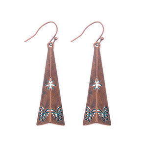 Bronze Triangle Earring with Cut Out Butterflies