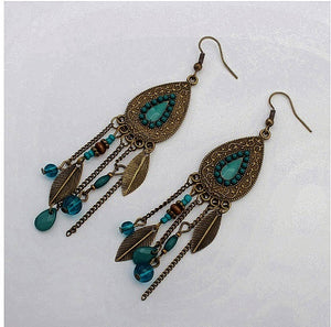Boho Earrings with Leaves and Beads