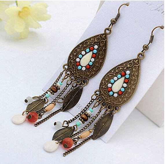 Boho Earrings with Leaves and Beads