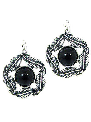 Earrings with Leaves Circling Center Stone