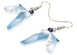 Flying Snowy Owl Acrylic Earrings
