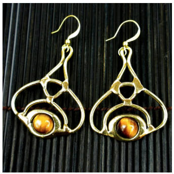 Tiger Eye and Brass earrings