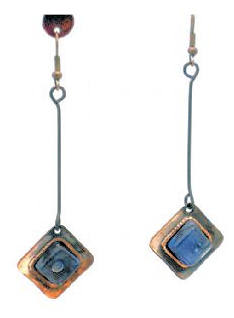 Recycled Blue Glass Copper Earrings