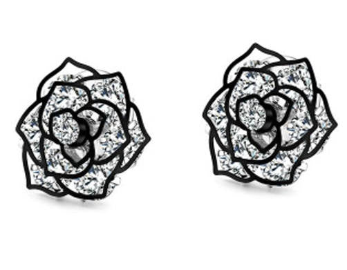 Cubic Zirconia Hollow Black Rose Earrings 