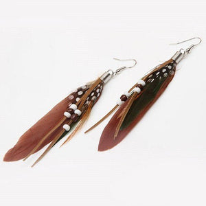 Earrings Goose Feather Dangle with beads