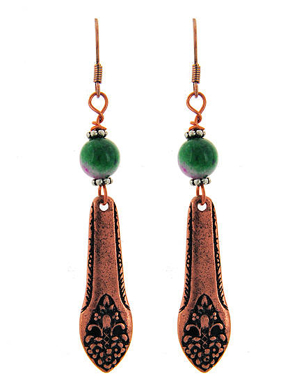 Copper Tone with Green Stone Drop Earrings