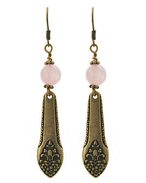 Burnished Gold Tone Earring with Pink Stone