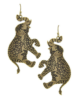 Etched Elephant Earrings 