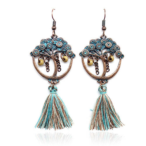 Tree Earrings with Chain Beads & Tassel 