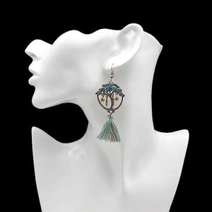 Tree of Chain Beads Tassel Pendant Earrings