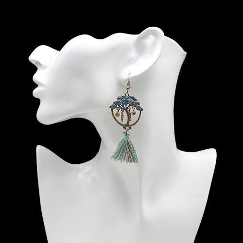 Tree Earrings with Chain Beads & Tassel 