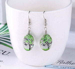Earrings with Tree Made with Dried Flowers and Butterfly