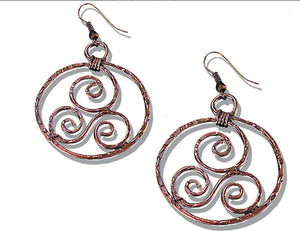 Copper Earrings - Handcrafted Triple Swirls