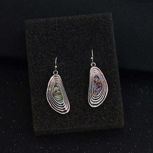 Antiqued Silver Tone Oval Earrings with Abalone Shell